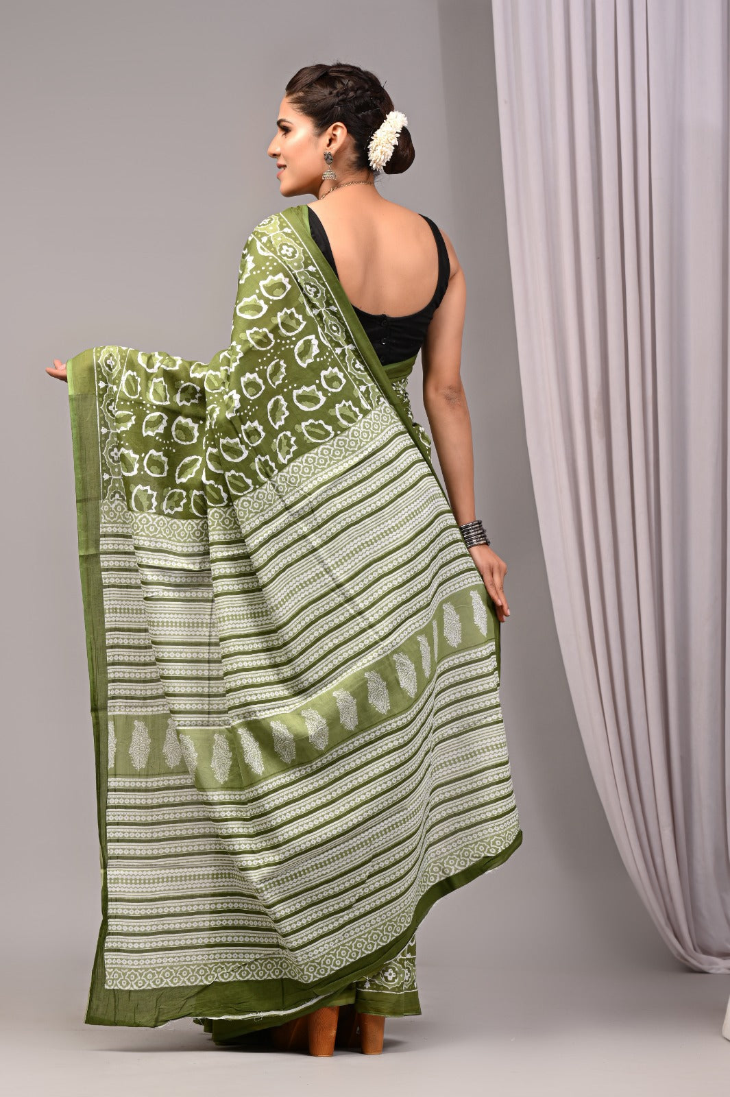 ROVIM Jaipuri Hand Block Printed Cotton Mulmul Saree with Blouse – Soft, Lightweight & Skin-Friendly | Traditional Ethnic Wear for Women