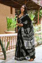 ROVIM Hand Block Printed Cotton Linen Saree with Blouse – Elegant Ethnic Look | Lightweight & Breathable Fabric