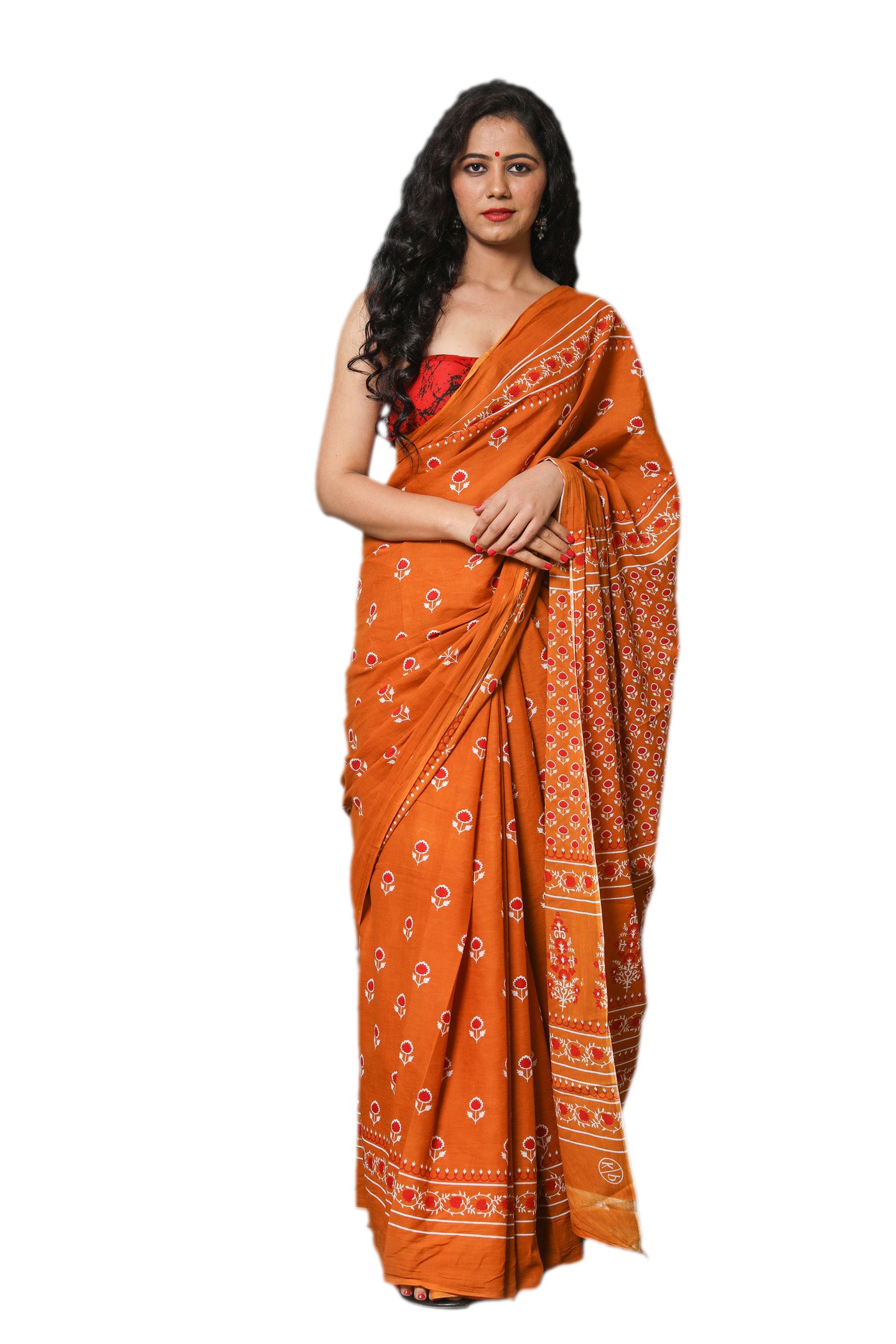 ROVIM Jaipuri Hand Block Printed Cotton Mulmul Saree with Blouse – Soft, Lightweight & Skin-Friendly | Traditional Ethnic Wear for Women