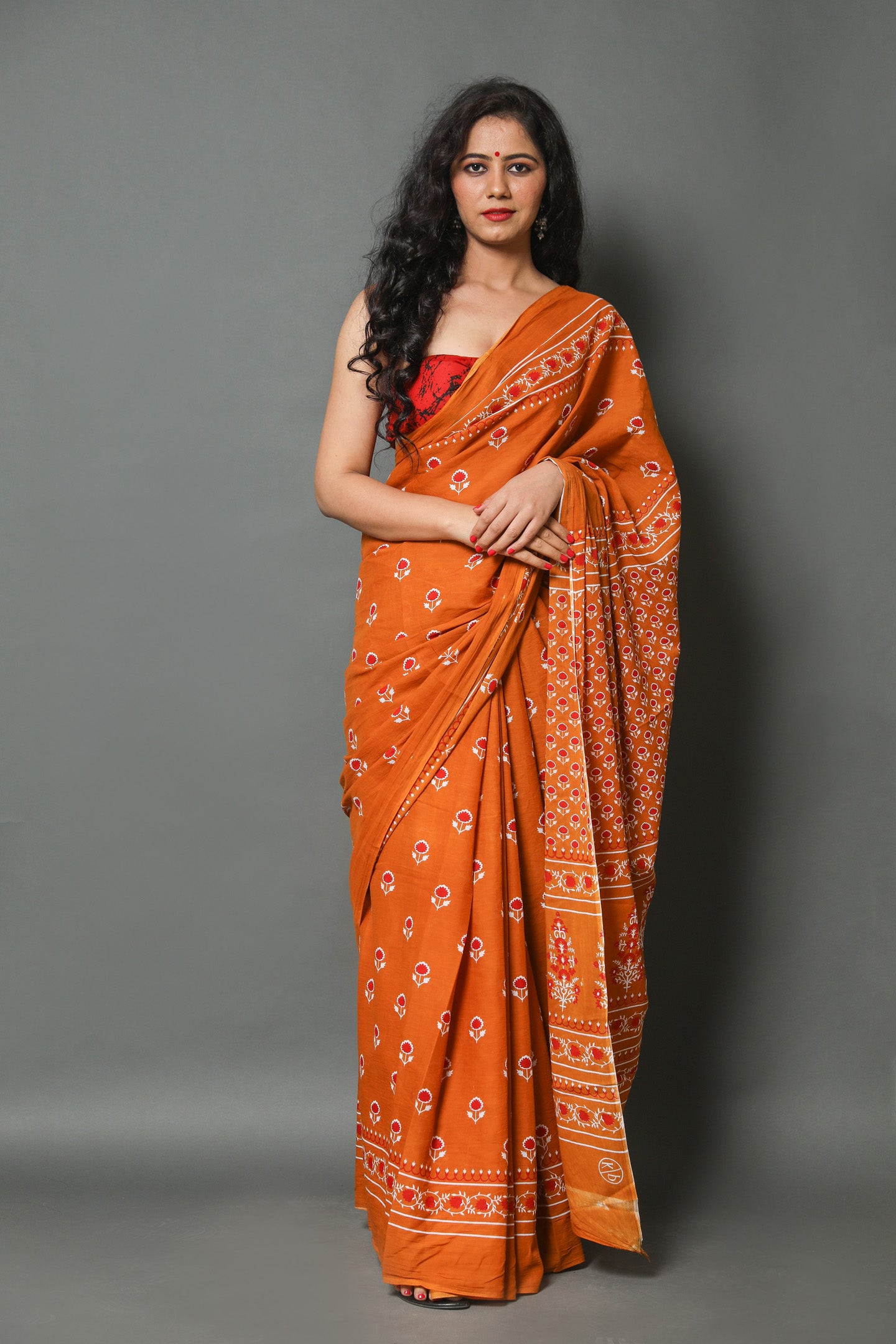 ROVIM Jaipuri Hand Block Printed Cotton Mulmul Saree with Blouse – Soft, Lightweight & Skin-Friendly | Traditional Ethnic Wear for Women
