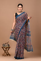 ROVIM Jaipuri Hand Block Printed Cotton Mulmul Saree with Blouse – Soft, Lightweight & Skin-Friendly | Traditional Ethnic Wear for Women