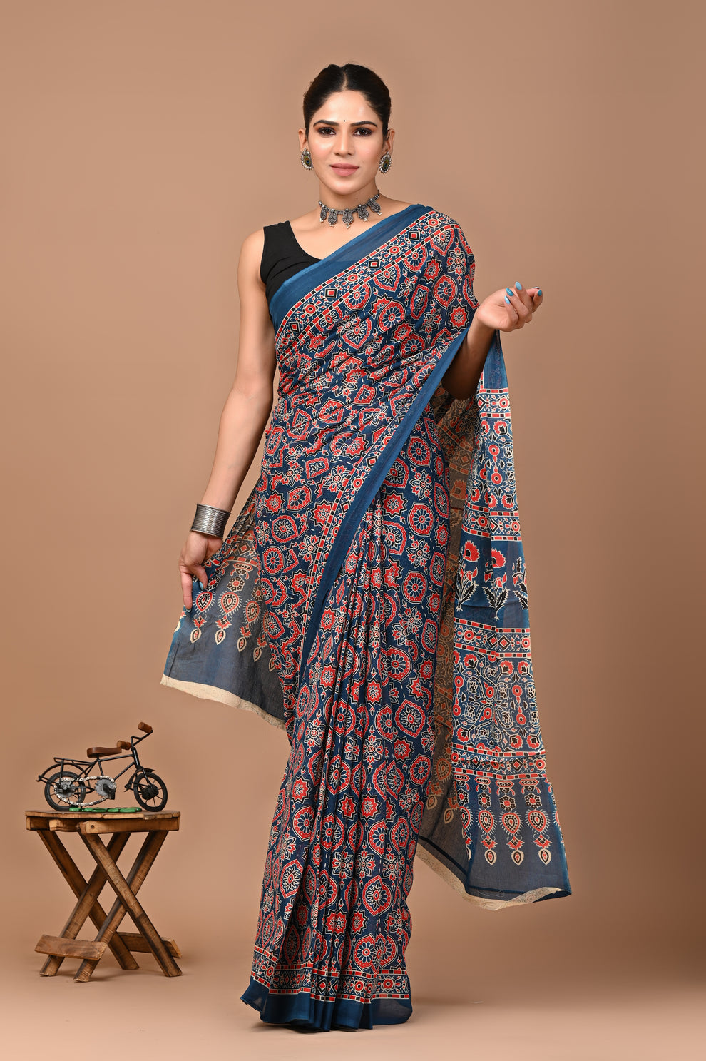ROVIM Jaipuri Hand Block Printed Cotton Mulmul Saree with Blouse – Soft, Lightweight & Skin-Friendly | Traditional Ethnic Wear for Women