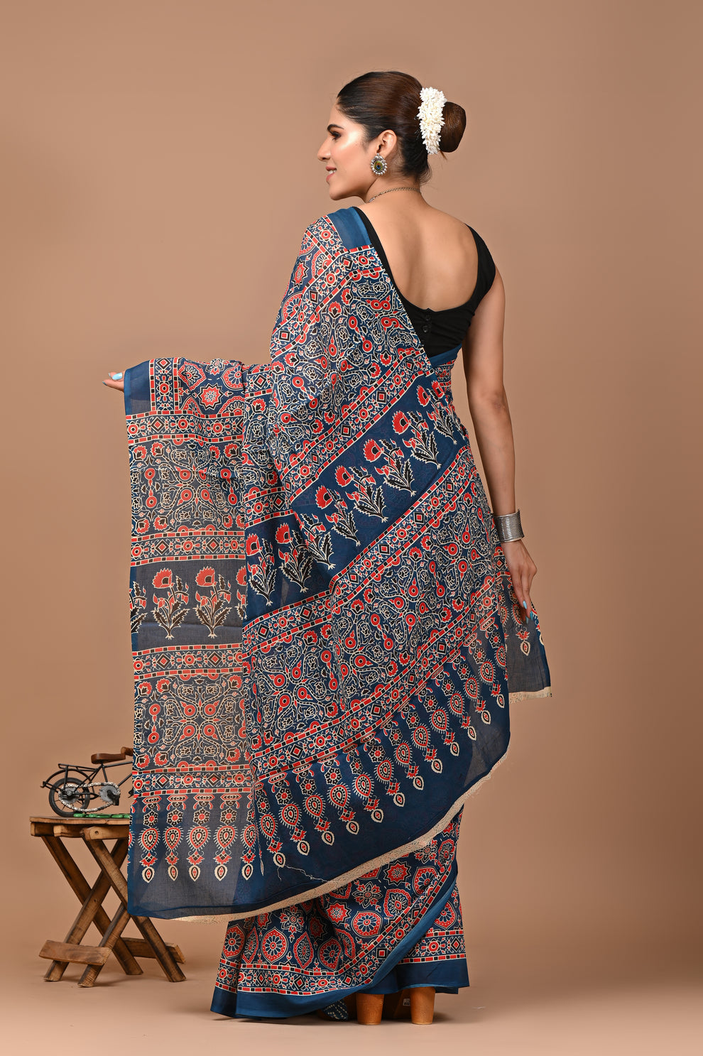 ROVIM Jaipuri Hand Block Printed Cotton Mulmul Saree with Blouse – Soft, Lightweight & Skin-Friendly | Traditional Ethnic Wear for Women