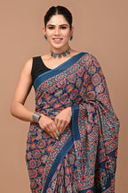 ROVIM Jaipuri Hand Block Printed Cotton Mulmul Saree with Blouse – Soft, Lightweight & Skin-Friendly | Traditional Ethnic Wear for Women