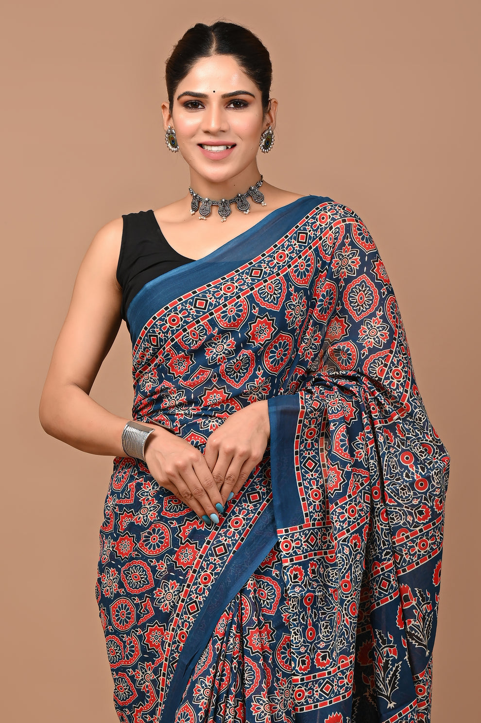 ROVIM Jaipuri Hand Block Printed Cotton Mulmul Saree with Blouse – Soft, Lightweight & Skin-Friendly | Traditional Ethnic Wear for Women