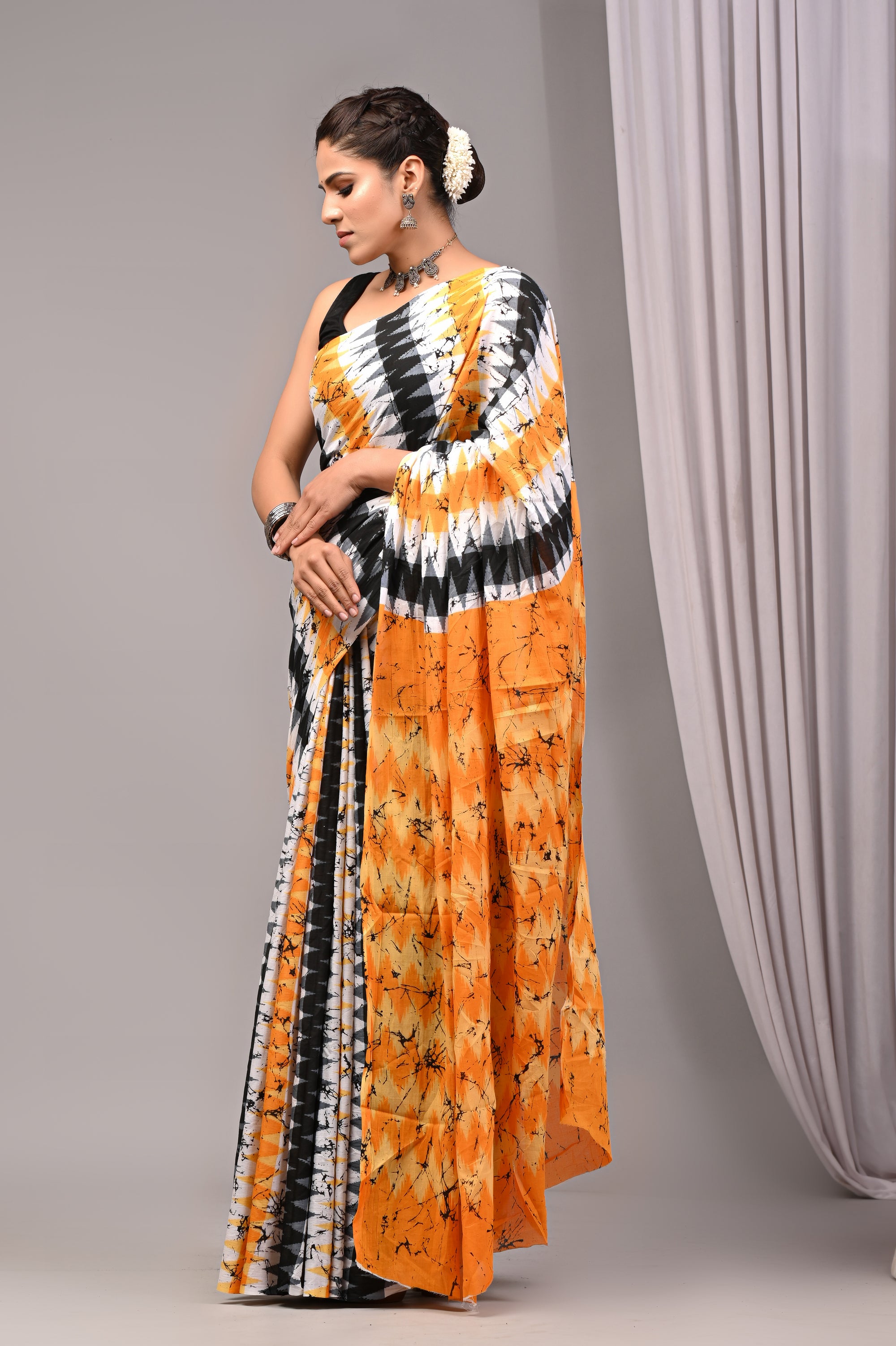 ROVIM Jaipuri Hand Block Printed Cotton Mulmul Saree with Blouse – Soft, Lightweight & Skin-Friendly | Traditional Ethnic Wear for Women