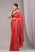 ROVIM Jaipuri Hand Block Printed Cotton Mulmul Saree with Blouse – Soft, Lightweight & Skin-Friendly | Traditional Ethnic Wear for Women