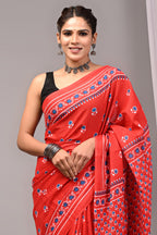 ROVIM Jaipuri Hand Block Printed Cotton Mulmul Saree with Blouse – Soft, Lightweight & Skin-Friendly | Traditional Ethnic Wear for Women