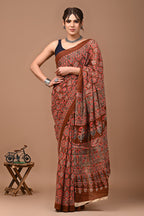 ROVIM Jaipuri Hand Block Printed Cotton Mulmul Saree with Blouse – Soft, Lightweight & Skin-Friendly | Traditional Ethnic Wear for Women