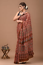 ROVIM Jaipuri Hand Block Printed Cotton Mulmul Saree with Blouse – Soft, Lightweight & Skin-Friendly | Traditional Ethnic Wear for Women