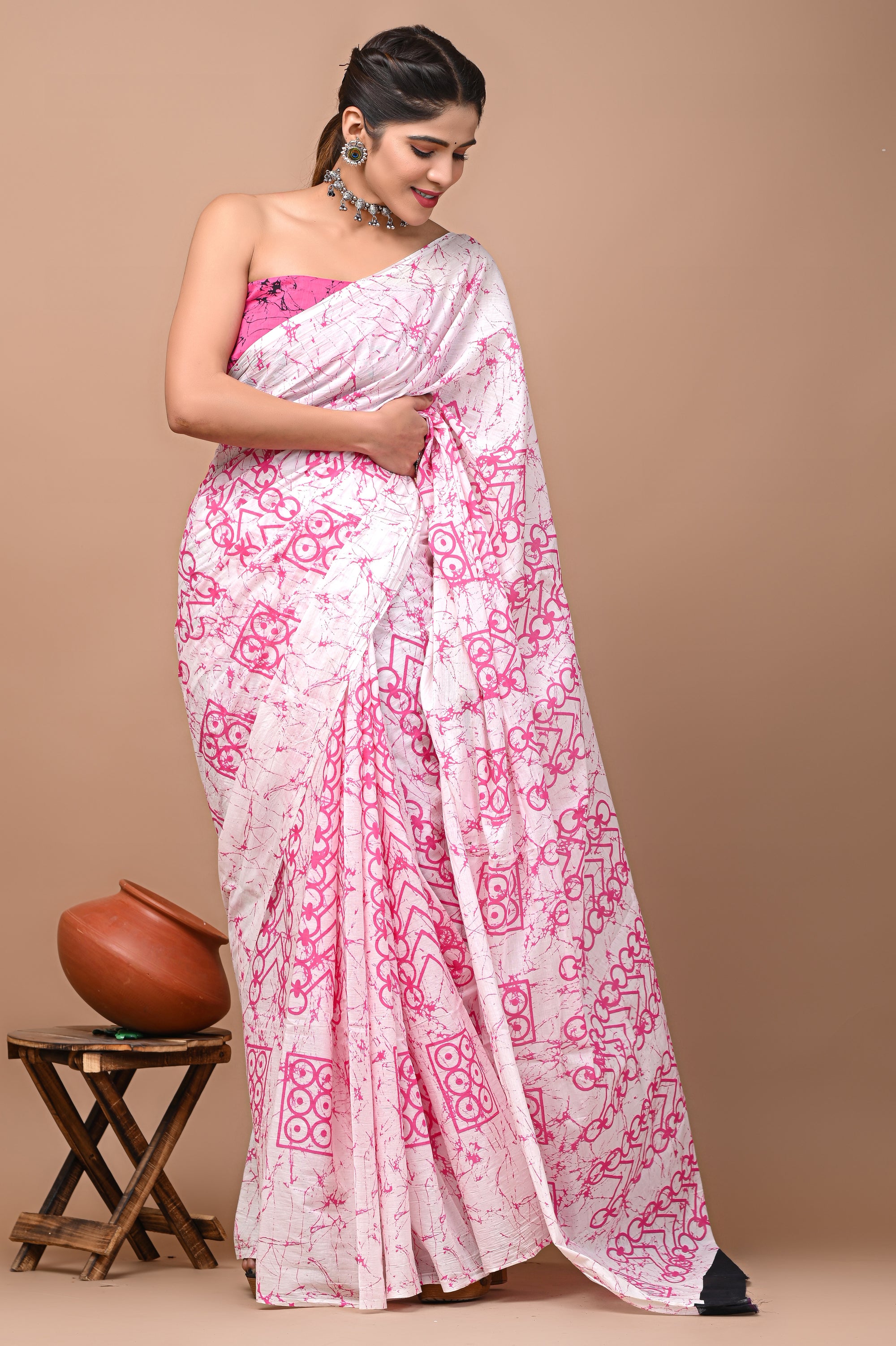 ROVIM Jaipuri Hand Block Printed Cotton Mulmul Saree with Blouse – Soft, Lightweight & Skin-Friendly | Traditional Ethnic Wear for Women