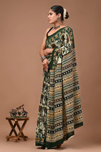 Mor Pankh Hand Block Printed Cotton Mulmul Saree with Blouse for Women