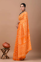 Rovim Jaipuri Traditional Hand Block Printed Cotton Mulmul Saree with Blouse for Women