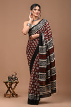 ROVIM Jaipuri Hand Block Printed Cotton Mulmul Saree with Blouse – Soft, Lightweight & Skin-Friendly | Traditional Ethnic Wear for Women
