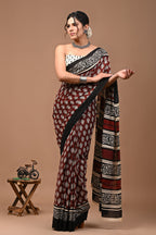 ROVIM Jaipuri Hand Block Printed Cotton Mulmul Saree with Blouse – Soft, Lightweight & Skin-Friendly | Traditional Ethnic Wear for Women