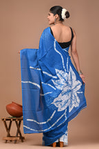 Blue Cloud Hand Block Print Cotton Mulmul Saree with Blouse