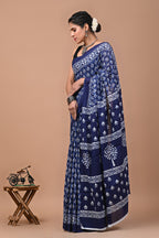 ROVIM Jaipuri Hand Block Printed Cotton Mulmul Saree with Blouse – Soft, Lightweight & Skin-Friendly | Traditional Ethnic Wear for Women