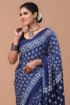 ROVIM Jaipuri Hand Block Printed Cotton Mulmul Saree with Blouse – Soft, Lightweight & Skin-Friendly | Traditional Ethnic Wear for Women