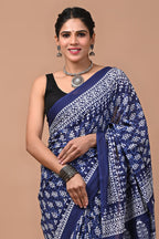 ROVIM Jaipuri Hand Block Printed Cotton Mulmul Saree with Blouse – Soft, Lightweight & Skin-Friendly | Traditional Ethnic Wear for Women