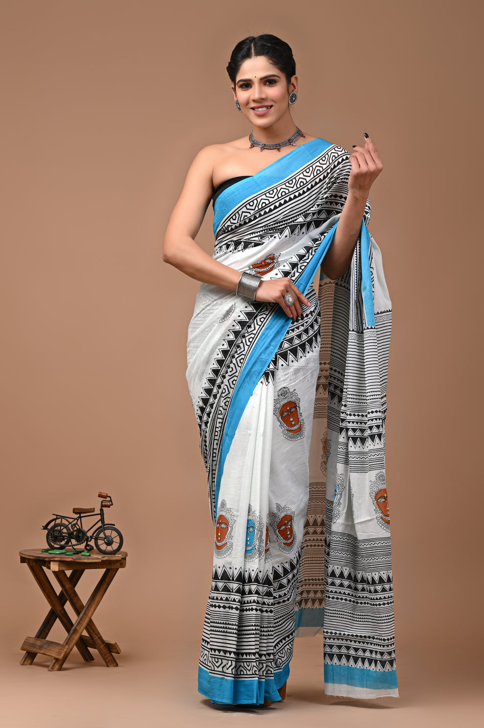 ROVIM Jaipuri Hand Block Printed Cotton Mulmul Saree with Blouse – Soft, Lightweight & Skin-Friendly | Traditional Ethnic Wear for Women