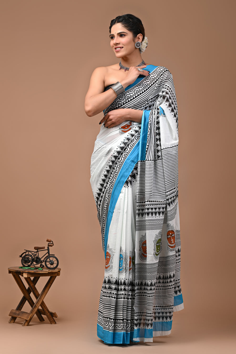 ROVIM Jaipuri Hand Block Printed Cotton Mulmul Saree with Blouse – Soft, Lightweight & Skin-Friendly | Traditional Ethnic Wear for Women