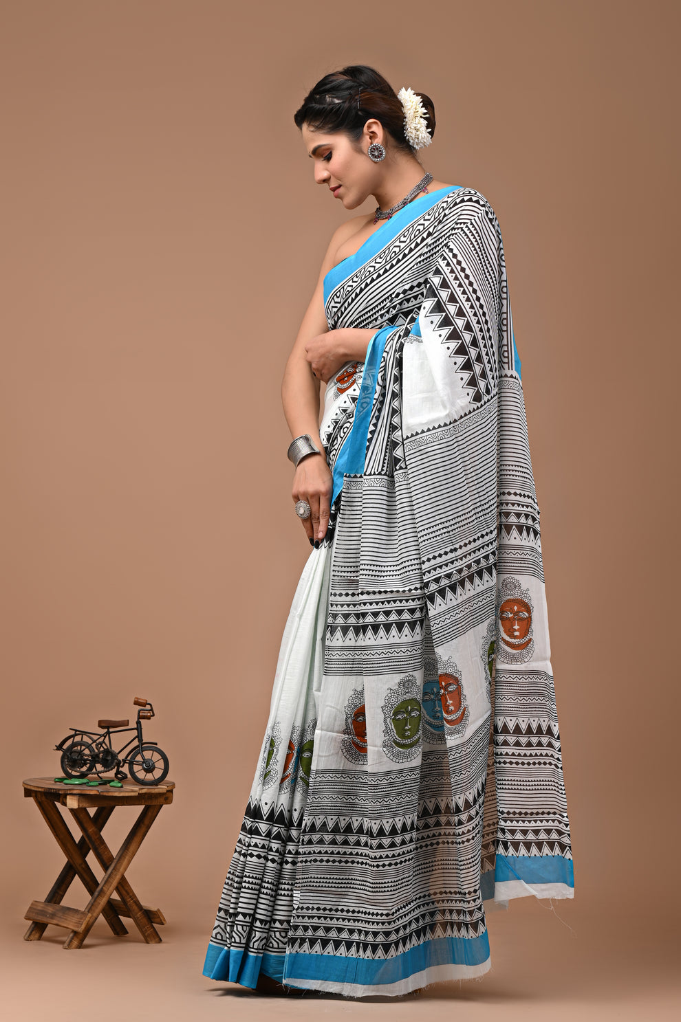 ROVIM Jaipuri Hand Block Printed Cotton Mulmul Saree with Blouse – Soft, Lightweight & Skin-Friendly | Traditional Ethnic Wear for Women