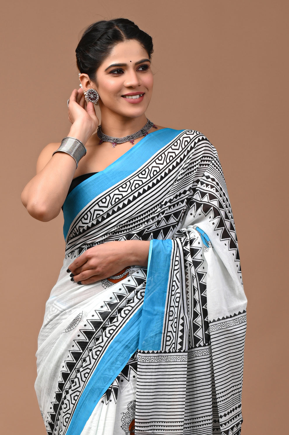 ROVIM Jaipuri Hand Block Printed Cotton Mulmul Saree with Blouse – Soft, Lightweight & Skin-Friendly | Traditional Ethnic Wear for Women