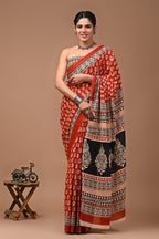 ROVIM Jaipuri Hand Block Printed Cotton Mulmul Saree with Blouse – Soft, Lightweight & Skin-Friendly | Traditional Ethnic Wear for Women