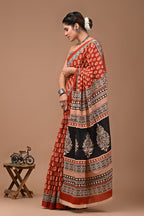 ROVIM Jaipuri Hand Block Printed Cotton Mulmul Saree with Blouse – Soft, Lightweight & Skin-Friendly | Traditional Ethnic Wear for Women