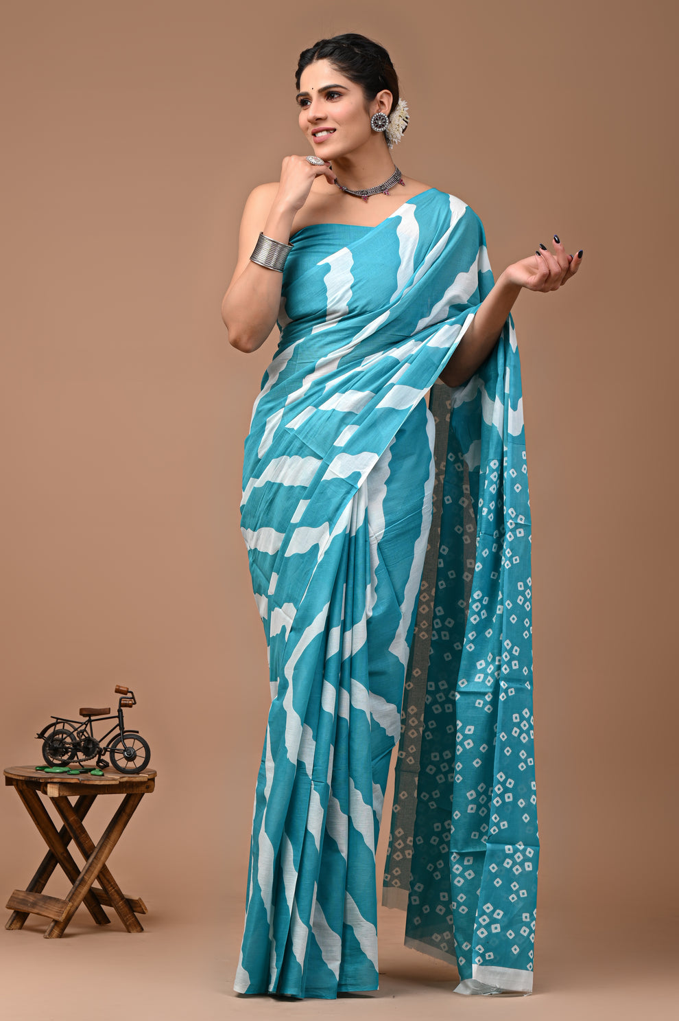 ROVIM Jaipuri Hand Block Printed Cotton Mulmul Saree with Blouse – Soft, Lightweight & Skin-Friendly | Traditional Ethnic Wear for Women