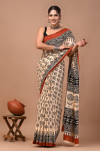 Kamal Butti  Hand Block Bagru Printed Cotton Mulmul Saree with Blouse for Women