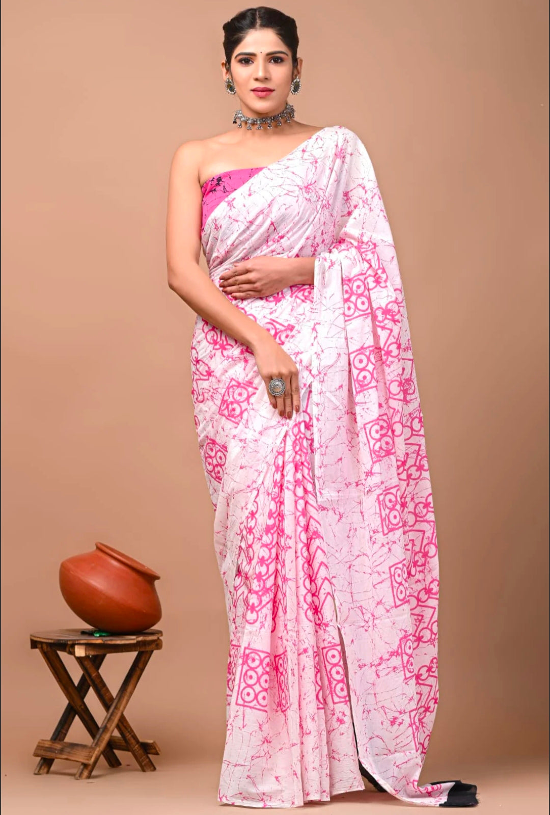 ROVIM Jaipuri Hand Block Printed Cotton Mulmul Saree with Blouse – Soft, Lightweight & Skin-Friendly | Traditional Ethnic Wear for Women