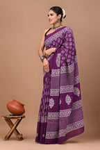 Rovim Jaipuri Traditional Hand Block Printed Cotton Mulmul Saree with Blouse for Women