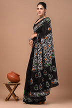Rovim Jaipuri Traditional Hand Block Printed Cotton Mulmul Saree with Blouse for Women