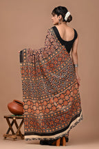 Rovim Jaipuri Traditional Hand Block Printed Cotton Mulmul Saree with Blouse for Women