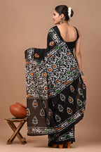 Rovim Jaipuri Traditional Hand Block Printed Cotton Mulmul Saree with Blouse for Women
