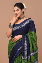 Rovim Jaipuri Traditional Hand Block Printed Cotton Mulmul Saree with Blouse for Women