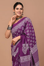 Rovim Jaipuri Traditional Hand Block Printed Cotton Mulmul Saree with Blouse for Women