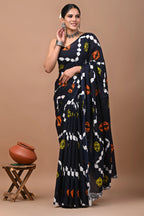Rovim Jaipuri Traditional Hand Block Printed Cotton Mulmul Saree with Blouse for Women