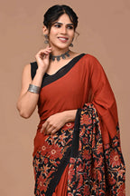 Rovim Jaipuri Traditional Hand Block Printed Cotton Mulmul Saree with Blouse for Women