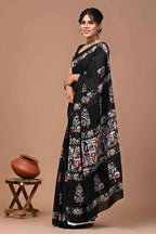 Rovim Jaipuri Traditional Hand Block Printed Cotton Mulmul Saree with Blouse for Women