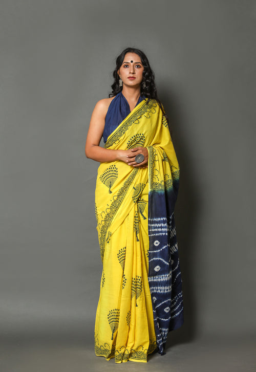 ROVIM Jaipuri Hand Block Printed Cotton Mulmul Saree with Blouse – Soft, Lightweight & Skin-Friendly | Traditional Ethnic Wear for Women