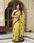 Rovim Jaipuri Traditional Hand Block Print Cotton Mulmul Saree With Matching Blouse Piece
