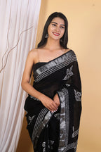 Rovim Jaipuri Hand Block Printed Pure Cotton Linen Saree with Blouse for Women's