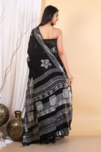 Rovim Jaipuri Hand Block Printed Pure Cotton Linen Saree with Blouse for Women's