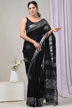Rovim Jaipuri Hand Block Printed Pure Cotton Linen Saree with Blouse for Women's
