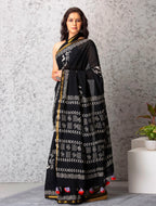 ROVIM Hand Block Printed Cotton Saree with Golden Zari Border & Blouse – Elegant Traditional Wear for Festive & Special Occasions