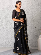 ROVIM Hand Block Printed Cotton Saree with Golden Zari Border & Blouse – Elegant Traditional Wear for Festive & Special Occasions