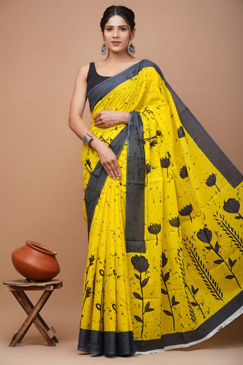 ROVIM Jaipuri Hand Block Printed Cotton Mulmul Saree with Blouse – Soft, Lightweight & Skin-Friendly | Traditional Ethnic Wear for Women