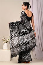 ROVIM Hand Block Printed Cotton Linen Saree with Blouse – Elegant Ethnic Look | Lightweight & Breathable Fabric